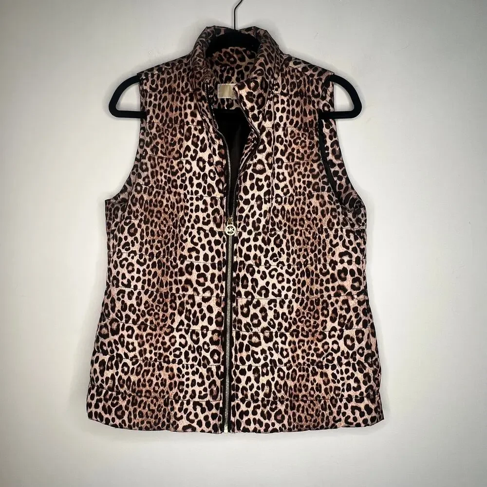 Michael Kors Leopard Puffer Vest Size M